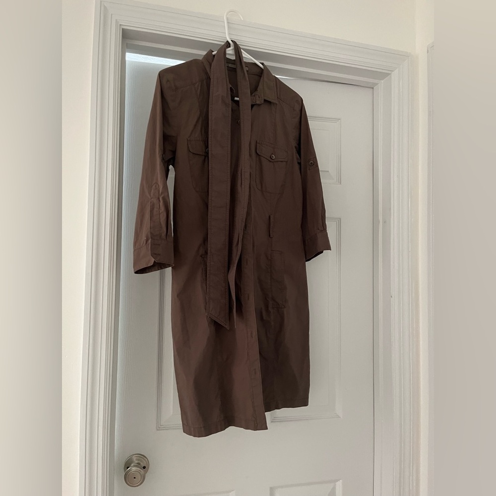 Zara Basic Khaki Button MIDI Dress with Belt